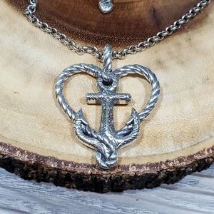 Brighton seas the day Heart In anchor Silver Plated necklace